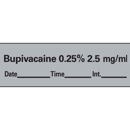 Precision Dynamics Drug Label Anesthesia Label Tape Bupivacaine 0.25% 2.5 mg/mL Date_Time_Int_ Gray 1/2 X 1-1/2 Inch - Roll of 1 - AN-42D25-RL