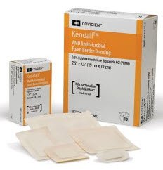 Cardinal Antibacterial Foam Dressing Kendall™ AMD 3-1/2 X 3-1/2 Inch With Border Without Film Backing Acrylic Adhesive Square Sterile - Case of 50 - 55544BAMD-CS