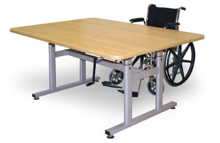Hausmann Industries Crank Hi-Lo Table 60 L X 28 W X 27 to 39 H Inch Natural Oak High Pressure Laminate Top / Steel Frame - Each - 4324-EA