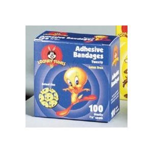 Dukal Adhesive Spot Bandage Looney Tunes™ 7/8 Inch Plastic Round Kid Design (Tweety and Taz) Sterile - Box of 100 - 1079797-BX