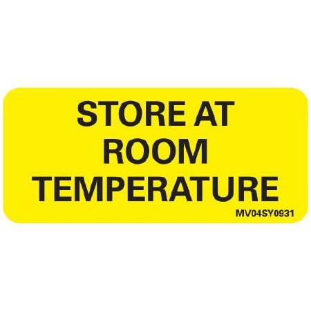 Precision Dynamics Pre-Printed Label MedVision® Auxiliary Label Yellow Paper STORE AT ROOM TEMPERATURE Black Safety and Instructional 1 X 2-1/4 Inch - Roll of 1 - MV04SY0931-RL