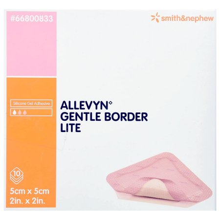 Smith & Nephew Thin Foam Dressing Allevyn Gentle Border Lite 2 X 2 Inch With Border Film Backing Silicone Gel Adhesive Square Sterile - Box of 10 - 66800833-BX
