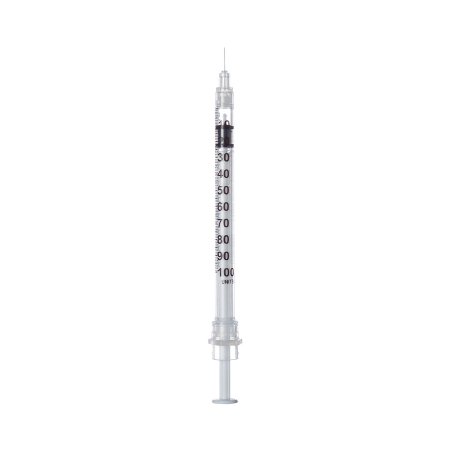Sol-Millennium Medical Safety Insulin Syringe with Needle Sol-Care™ 1 mL 1/2 Inch 30 Gauge Retractable Safety Needle Regular Wall - Case of 1000 - 100081IM-CS
