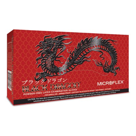 Microflex Medical Exam Glove Black Dragon® Medium NonSterile Latex Standard Cuff Length Fully Textured Black Not Rated - Case of 2000 - BD-1002-PF-CS