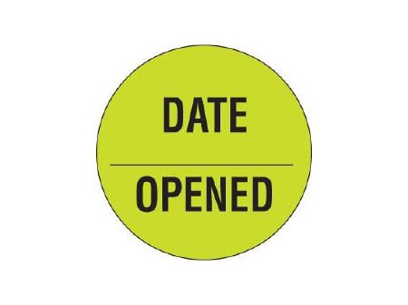 Shamrock Scientific Pre-Printed / Write On Label Advisory Label Chartreuse DATE / _____ / OPENED Black Quality Control Label 3/4 Inch Diameter - Roll of 500 - UPCR-9900-RL