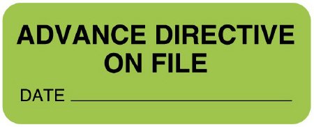 United Ad Label Pre-Printed Label UAL™ Advisory Label Fluorescent Green Paper ADVANCE DIRECTIVE ON FILE / DATE _________ Safety and Instructional 7/8 X 2-1/4 Inch - Roll of 1 - ULMR298-RL