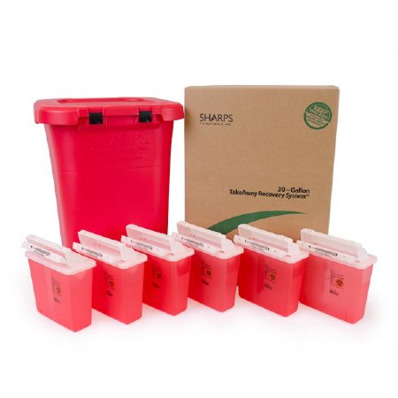 Sharps Compliance Mailback Sharps Container Multi-Pack TakeAway® Recovery System Translucent Red Base Horizontal / Vertical Entry 1.35 Gallon - Each - 83061-EA
