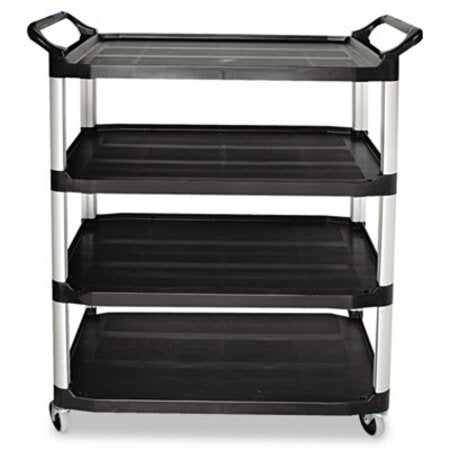 Rubbermaid® Commercial Xtra Utility Cart with Open Sides, Plastic, 4 Shelves, 400 lb Capacity, 40.63" x 20" x 51", Black - Each - RCP-409600BLA-EA