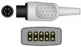 Sage Services Group ECG Cable Sage Services 6-Pin Connector Monitor Side, 3/5-Lead Shielded, 3.0 m - Each - T04-05-30M-EA