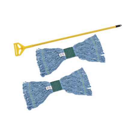 Boardwalk® Looped End Mop Kit, Medium Blue Cotton/Rayon/Synthetic Head, 60" Yellow Metal/Polypropylene Handle - KT/1 - BWK-400MBC-KT
