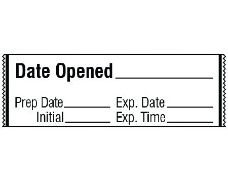 Shamrock Scientific Pre-Printed Label Shamrock Auxiliary Label White Tape DATE OPENED _____ / Prep Date _____ Exp. Date _____ / Initial _____ Exp. Time _____ Black Medication Instruction 1/2 X 500 Inch - Roll of 1 - SA-3215-EXP-RL