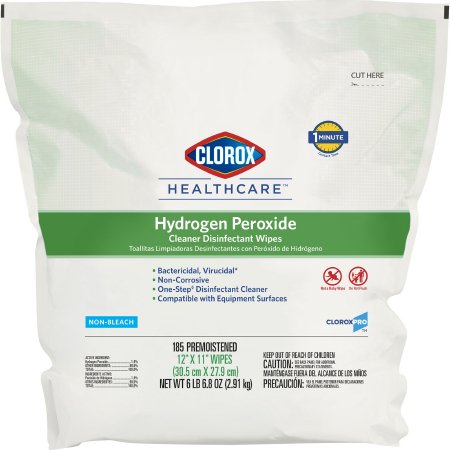 The Clorox Company Clorox Healthcare® Surface Disinfectant Cleaner Premoistened Peroxide Based Manual Pull Wipe 185 Count Pouch Unscented NonSterile - CT/1 - 30827-CT