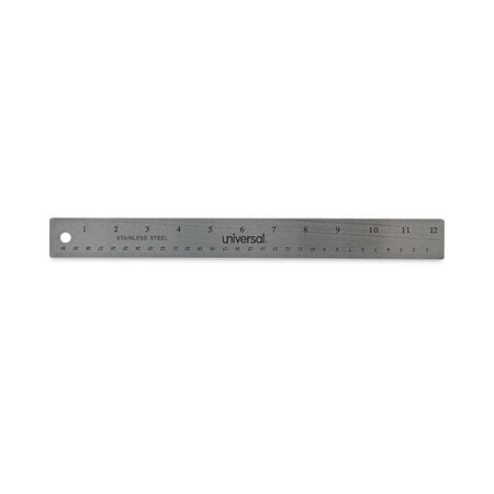 Universal® Stainless Steel Ruler with Cork Back and Hanging Hole, Standard/Metric, 12" Long - Each - UNV-59023-EA