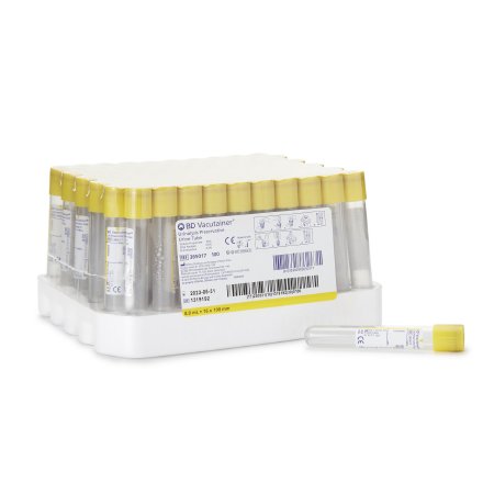 BD BD Vacutainer® Urinalysis Tube Round Bottom Chlorhexadine / Ethyl Paraben / Sodium Propionate Additive 16 X 100 mm 8 mL Yellow BD Hemogard™ Closure Polyethylene Terephthalate (PET) Tube - Pack of 100 - 365017-PK