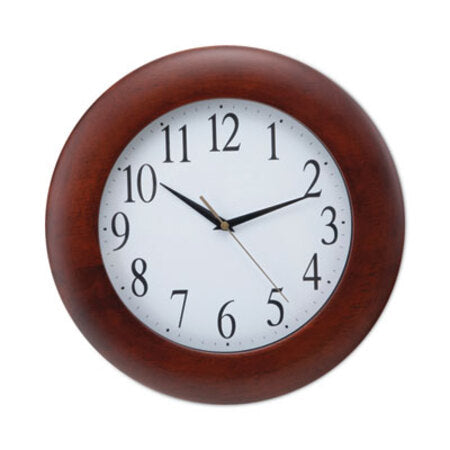 Universal® Round Wood Wall Clock, 12.75" Overall Diameter, Cherry Case, 1 AA (sold separately) - Each - UNV-10414-EA