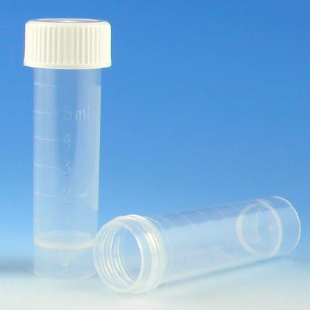 Globe Scientific Transport Tube Conical Bottom, Skirted Plain 16 X 56 mm 5 mL White Screw Cap Polypropylene Tube - Case of 1000 - 6101-CS