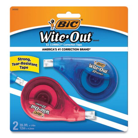 Bic® Wite-Out EZ Correct Correction Tape, Non-Refillable, Blue/Orange Applicators, 0.17" x 472", 2/Pack - Pack of 1 - BIC-WOTAPP21-PK