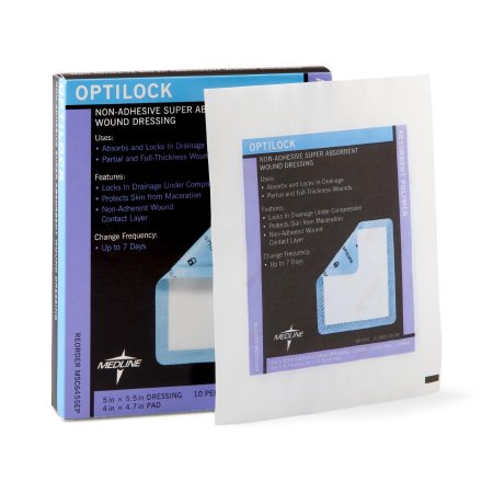 Medline Super Absorbent Dressing OptiLock® 5 X 5-1/2 Inch Rectangle - Case of 100 - MSC6455EP-CS