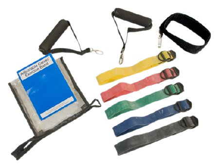 Fabrication Enterprises Exercise Resistance Band Set CanDo® Yellow / Red / Green / Blue / Black Adjustable Length X-Light to X-Heavy Resistance - Each - 10-3230-EA