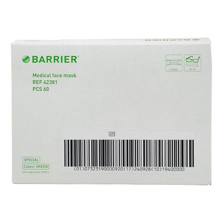 Molnlycke Surgical Mask Barrier® Special Anti-fog Pleated Tie Closure One Size Fits Most Green NonSterile Not Rated Adult - Case of 600 - 42381-CS