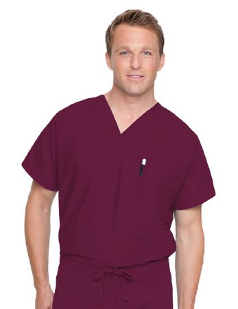 Landau Uniforms Scrub Shirt X-Large Wine 2 Pockets Short Dolman Sleeve Unisex - Each - 7502RWPXLG-EA