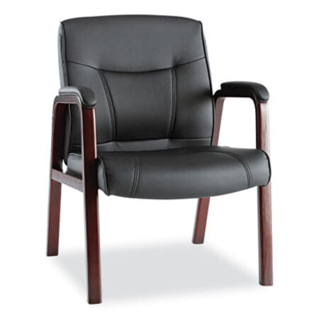 Alera® Alera Madaris Series Bonded Leather Guest Chair with Wood Trim Legs, 25.39" x 25.98" x 35.62", Black Seat/Back, Mahogany Base - Each - ALE-MA43ALS10M-EA