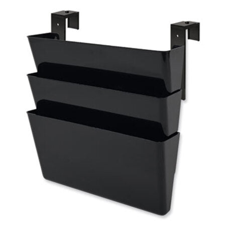 Deflecto® DocuPocket Stackable Three-Pocket Partition Wall File, 3 Sections, Letter Size, 13" x 4", Black - Each - DEF-73504-EA