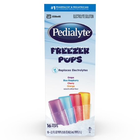Abbott Oral Electrolyte Solution Pedialyte® Freezer Pops Grape / Blue Raspberry / Cherry / Orange Flavor 2.1 oz. Electrolyte - Box of 16 - 07007400246-BX