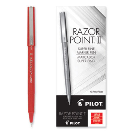 Pilot® Razor Point Fine Line Porous Point Pen, Stick, Extra-Fine 0.3 mm, Black Ink, Black Barrel, Dozen - DZ/1 - PIL-11001-DZ