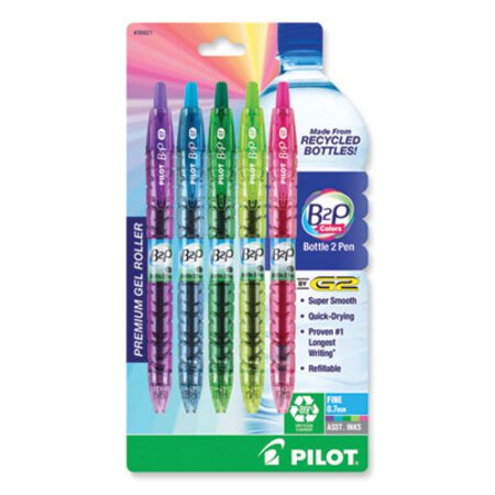 Pilot® B2P Bottle-2-Pen Recycled Gel Pen, Retractable, Fine 0.7 mm, Assorted Ink and Barrel Colors, 5/Pack - Pack of 1 - PIL-36621-PK