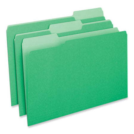 Universal® Interior File Folders, 1/3-Cut Tabs: Assorted, Legal Size, 11-pt Stock, Green, 100/Box - Box of 1 - UNV-15302-BX
