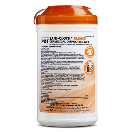 Professional Disposables Sani-Cloth® Bleach Surface Disinfectant Cleaner Premoistened Germicidal Manual Pull Wipe 65 Count Canister Chlorine Scent NonSterile - CN/1 - P25784-CN