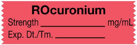 United Ad Label Drug Label UAL™ Anesthesia Label Rocuronium Strength_mg/mL Exp Dt Tm_ Fluorescent Red 1/2 X 1-1/2 Inch - Roll of 1 - ULTJ114-RL