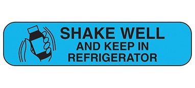 Health Care Logistics Pre-Printed Label Indeed Auxiliary Label Blue Paper Shake Well and Keep in Refrigerator Black Safety and Instructional 3/8 X 1-5/8 Inch - Pack of 1000 - 2038-PK
