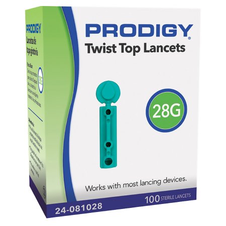 Prodigy Diabetes Care Lancet for Lancing Device Prodigy 28 Gauge Non-Safety Twist Off Cap Finger - Box of 100 - 24-081028-BX