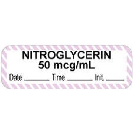 Precision Dynamics Drug Label PDC® Anesthesia Label Nitroglycerine 50mcg/mL Date_Time_Int Violet / White 1/2 X 1-1/2 Inch - Roll of 1 - 59726669-RL