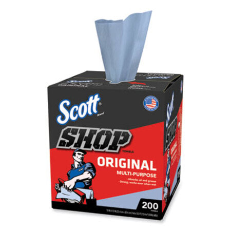 Scott® Shop Towels, POP-UP Box, 1-Ply, 9 x 12, Blue, 200/Box, 8 Boxes/Carton - CT/1 - KCC-75190-CT