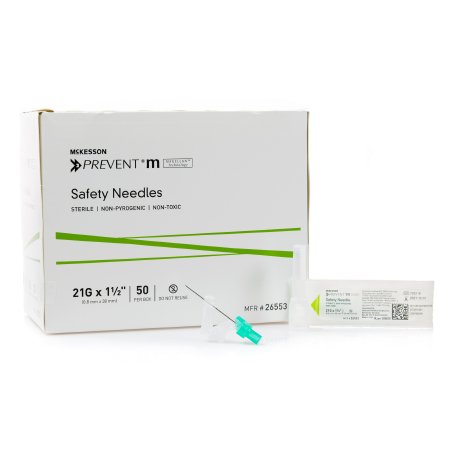 McKesson Safety Hypodermic Needle McKesson Prevent® M 1-1/2 Inch Length 21 Gauge Regular Wall Sliding Safety Needle - Each - 26553-EA