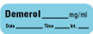 PDC Healthcare Drug Label Anesthesia Label Demerol_mg/mL Date_Time_Int_ Blue 1/2 X 1-1/2 Inch - Roll of 600 - LAN-46-RL