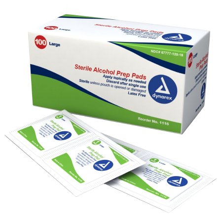 Dynarex Alcohol Prep Pad Dynarex® 70% Strength Isopropyl Alcohol Individual Packet Large Sterile - Case of 1000 - 1116-CS