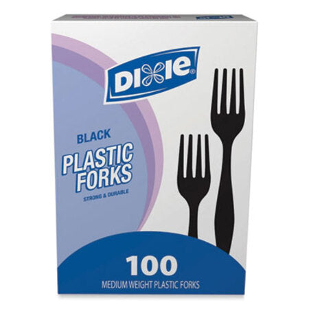 Dixie® Plastic Cutlery, Heavy Mediumweight Forks, Black, 100/Box - Box of 1 - DXE-FM507-BX