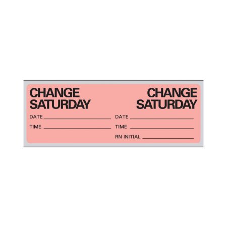 Precision Dynamics Pre-Printed Label Advisory Label Fluorescent Red Paper Change Saturday, Date, Time, Rn Initial Black Syringe Label 1 X 2-15/16 Inch - Roll of 1 - N-7361-RL
