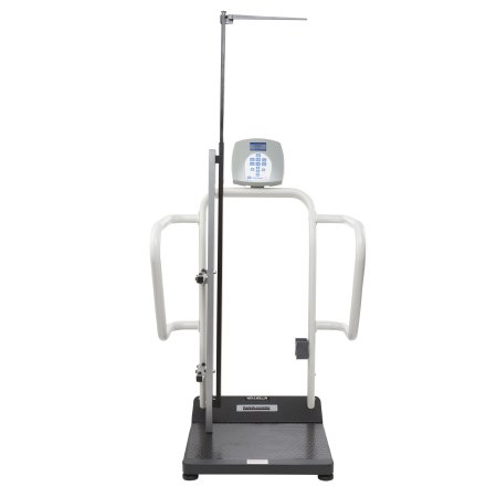 Health O Meter Floor Scale with Handrail Health O Meter® Digital LCD Display 1000 lbs. / 454 kg Capacity Black / Gray AC Adapter / Battery Operated - Each - 1100KLHR-EA