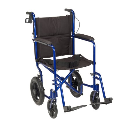 Drive Medical Transport Wheelchair drive™ Expedition Aluminum Frame with Blue Finish 300 lbs. Weight Capacity Full Length / Fixed Height / Padded Arm Black Upholstery - Each - EXP19LTBL-EA