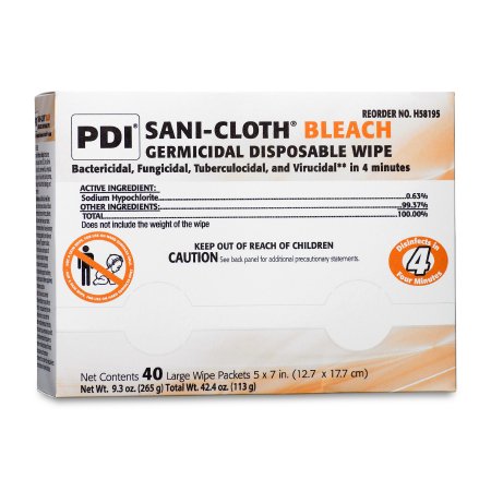 Professional Disposables Sani-Cloth® Bleach Surface Disinfectant Cleaner Premoistened Germicidal Manual Pull Wipe 40 Count Individual Packet Chlorine Scent NonSterile - Each - H58195-EA