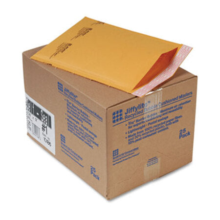 Sealed Air Jiffylite Self-Seal Bubble Mailer, #1, Barrier Bubble Air Cell Cushion, Self-Adhesive Closure, 7.25 x 12, Brown Kraft, 25/CT - CT/1 - SEL-10186-CT