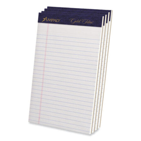 Ampad® Gold Fibre Writing Pads, Narrow Rule, 50 White 5 x 8 Sheets, 4/Pack - Pack of 1 - TOP-20018-PK