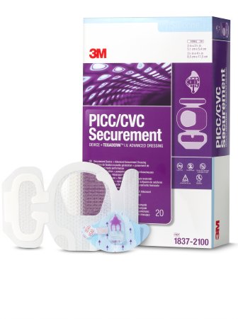 3M PICC/CVC Securement Device + Tegaderm™ I.V. Advanced Securement Dressing 3M™ Tegaderm™ Film 3-1/2 X 4-1/2 Inch Sterile - Each - 1837-2100-EA