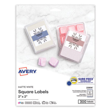 Avery® Square Labels with Sure Feed and TrueBlock, 2 x 2, White, 300/Pack - Pack of 1 - AVE-22806-PK