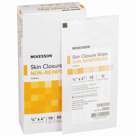 McKesson Skin Closure Strip McKesson 1/4 X 4 Inch Nonwoven Material Flexible Strip Tan - Box of 50 - 3003-BX
